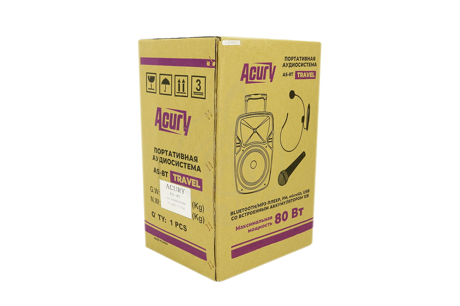 Мобильный звуковой комплект ACURY AS-8T - Мобильная акустическая система со встроенным усилителем, аккумулятором и 1 микрофоном - фото 4