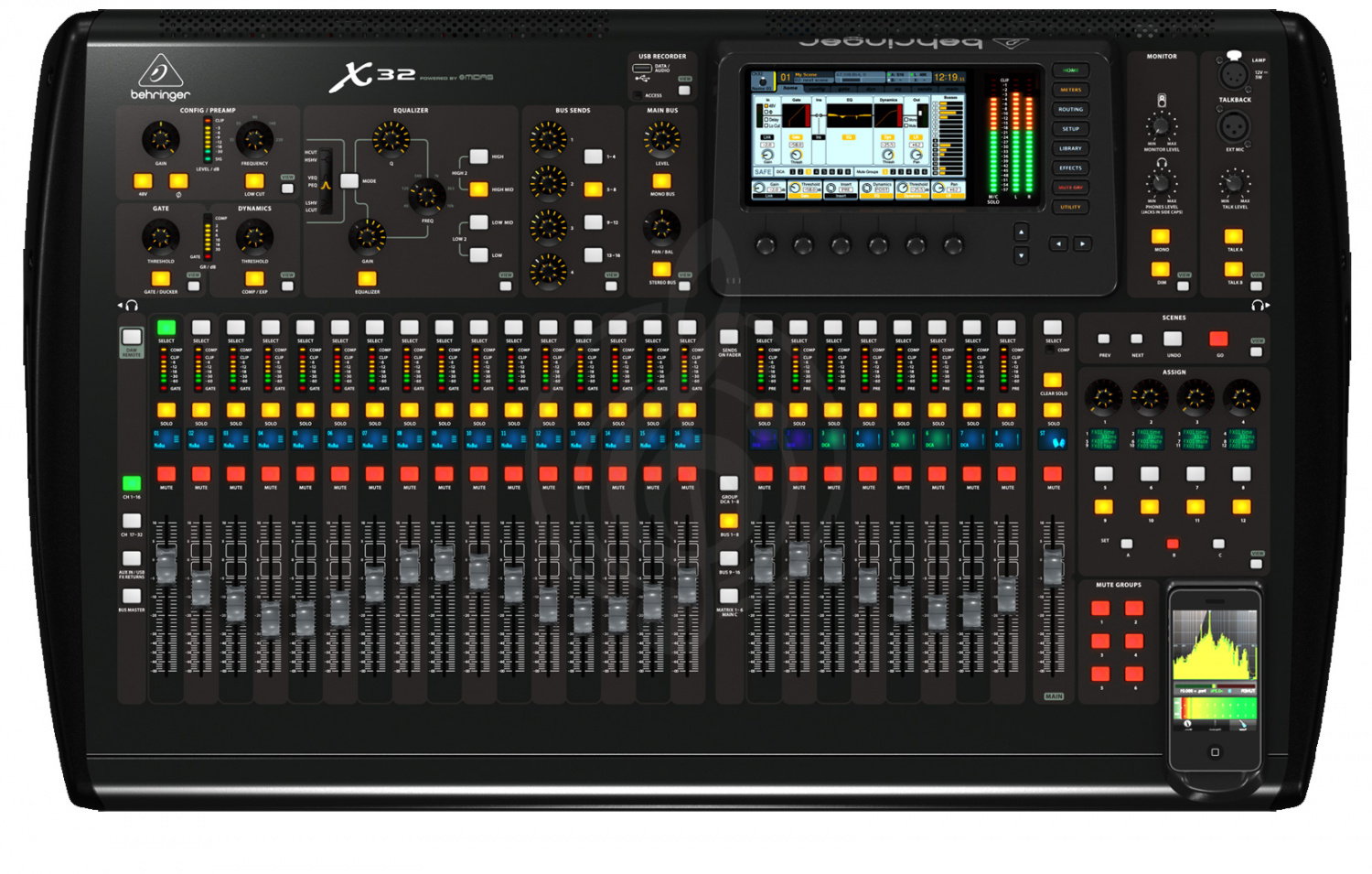 Цифровой микшер BEHRINGER X32 цифровой программируемый микшер 32 канала, 16 шин, 32 х 32 интерфейс USB - фото 2