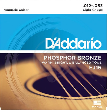 D`Addario EJ16 PHOSPHOR BRONZE - Струны для акустической гитары фосфорная бронза Light 12-53 - фото 1 Струны для акустической гитары D`Addario EJ16 PHOSPHOR BRONZE - Струны для акустической гитары фосфорная бронза Light 12-53 - фото 1