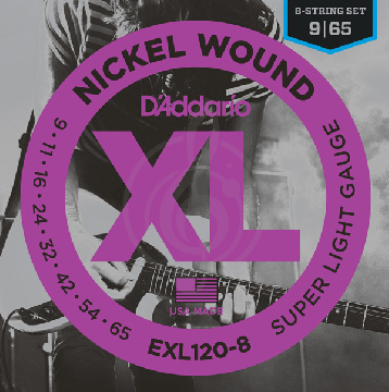 Струны для электрогитары D'Addario EXL120-8 Струны для 8-ми струнной электрогитары 9-65 - фото 1
