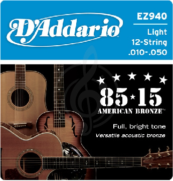 D'Addario EZ940 Струны для 12-ти струнной акустической гитары 10/10 - 50/26 - фото 1 Струны для акустической гитары D'Addario EZ940 Струны для 12-ти струнной акустической гитары 10/10 - 50/26 - фото 1