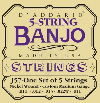 Струны для банджо D'Addario J57 - струны для банджо, 5 String and Tenor Banjo/Custom Medium/Nickel - фото 1
