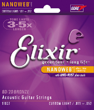 Elixir 11027 NanoWeb струны для акустич. гитары 11-52 - фото 1 Струны для акустической гитары Elixir 11027 NanoWeb струны для акустич. гитары 11-52 - фото 1