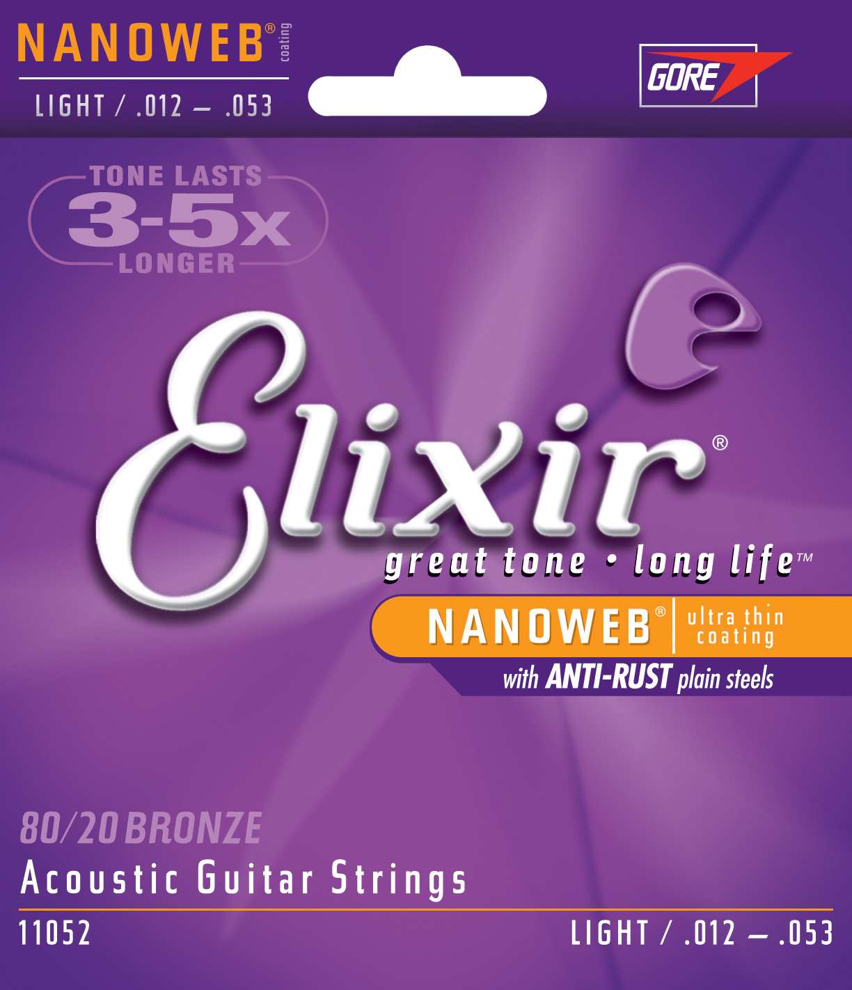 Струны для акустической гитары Elixir 11052 NanoWeb  струны для акустич. гитары 12-53 - фото 1