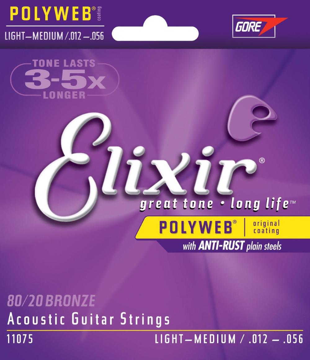 Струны для акустической гитары Elixir 11075 POLYWEB, струны для акустической гитары 12-56 - фото 1