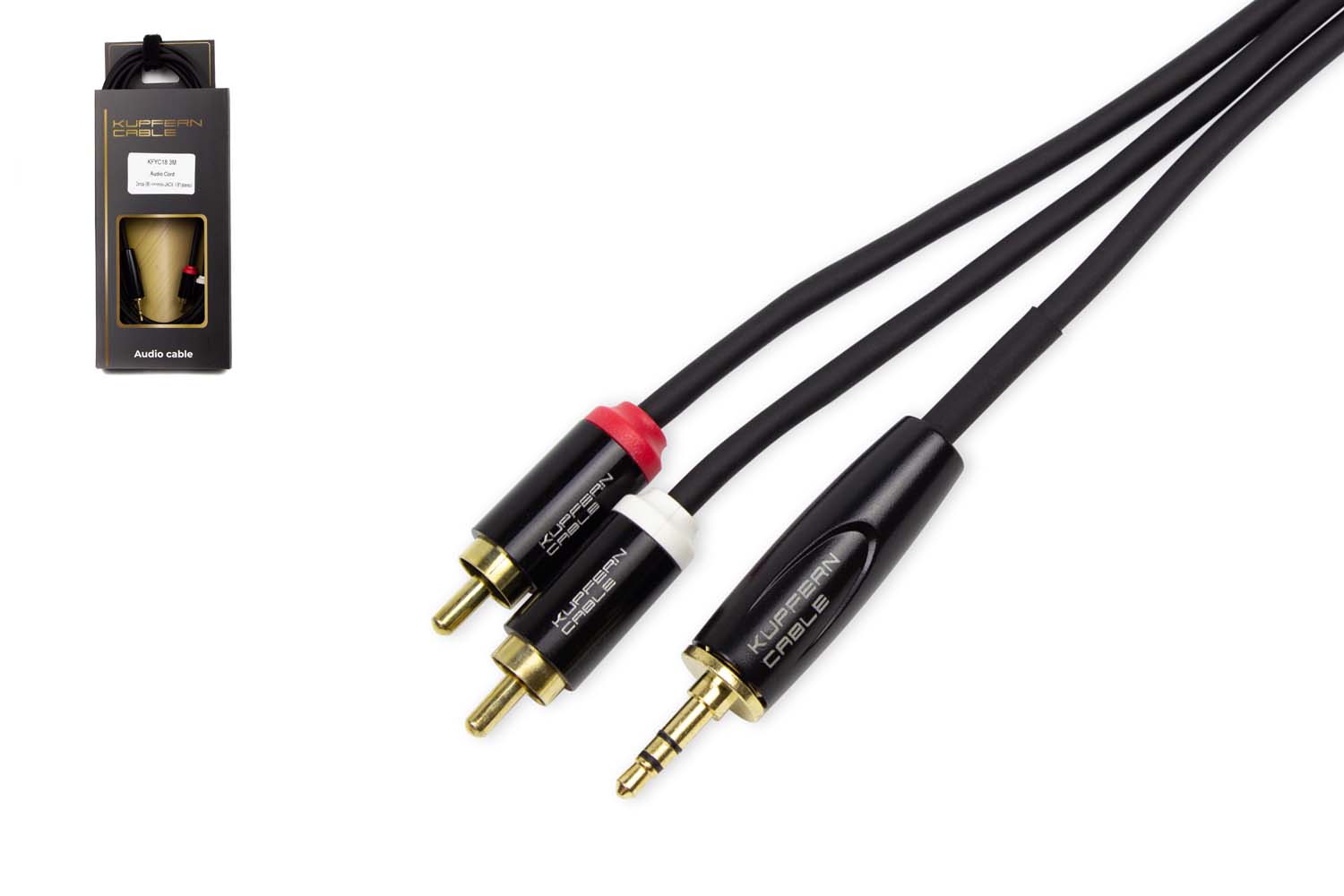 Y-кабель KUPFERN KFYC18 3M - Шнур аудио  2xRCA папа - mini Jack 1/8 стерео - фото 1