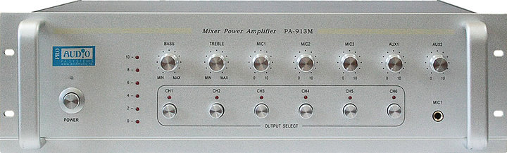Трансляционный усилитель мощности PROAUDIO PA-913M -Трансляционный микшер-усилитель, выходной трансформатор 100/70 В, мощность 130 Вт, - фото 1